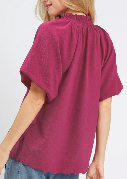 Sweet Scallop Blouse - Berry