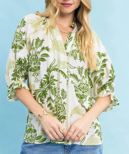 Garden Grace Blouse - Sage