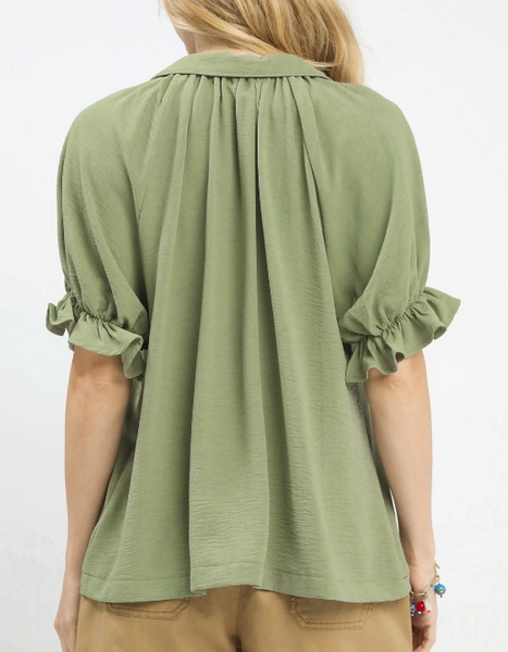 Sweetheart Collared Top - Sage