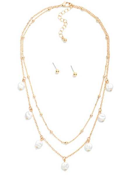 Dainty Pearl Layered Necklace - Gold