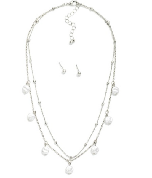 Dainty Pearl Layered Necklace - Silver