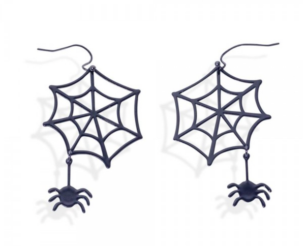 Spooky Spider Drop Earrings - Black