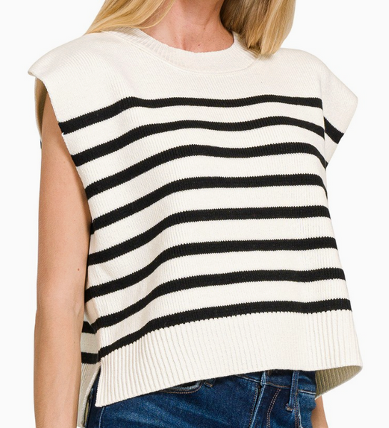 Won Me Over Striped Sweater - Black