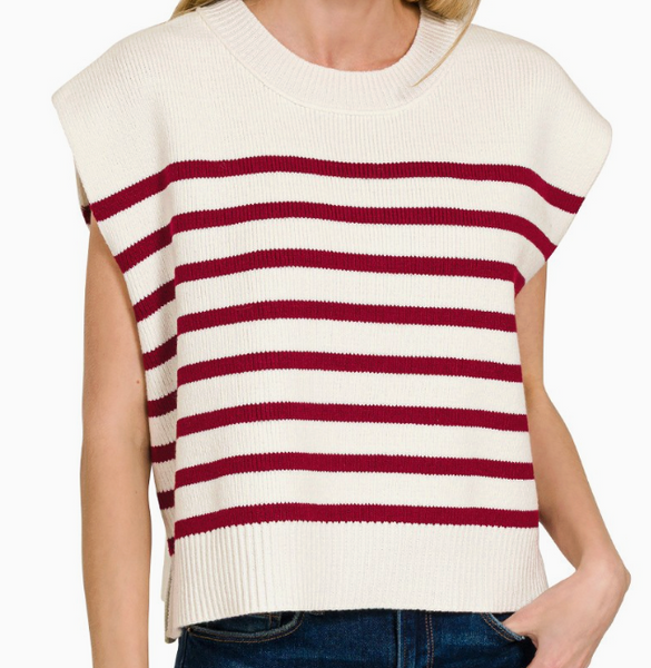Won Me Over Striped Sweater - Burgundy