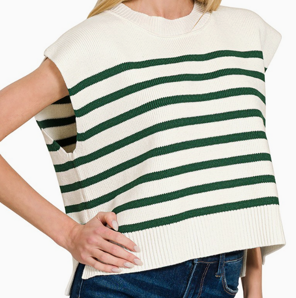 Won Me Over Striped Sweater - Dark Green