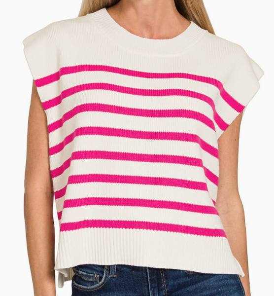 Won Me Over Striped Sweater - Hot Pink