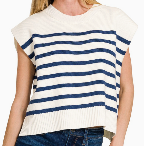 Won Me Over Striped Sweater - Navy