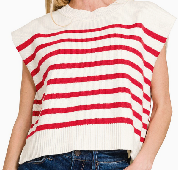 Won Me Over Striped Sweater - Red