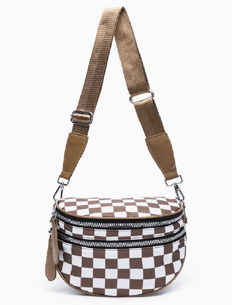 Going Places Crossbody Bag - Brown Checkered