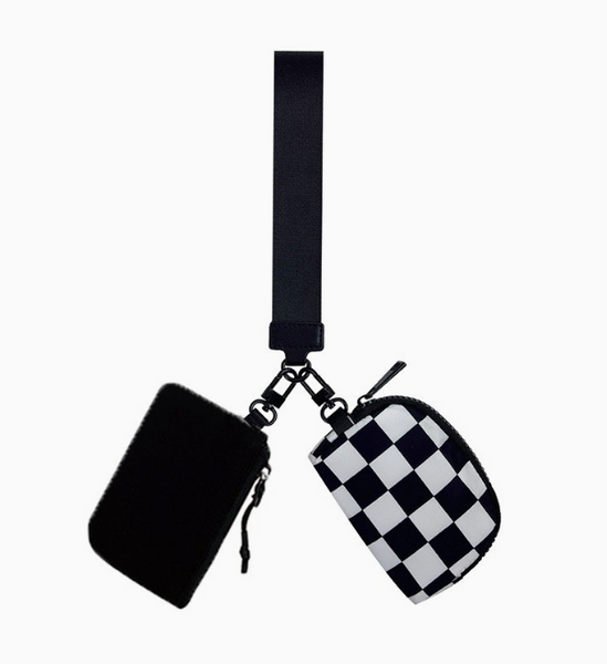 Dual Pouch Wristlet Wallet - Black Checkered