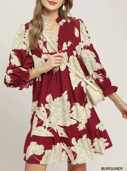 Floral Crush Dress - Burgundy