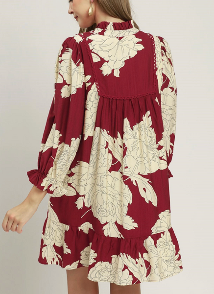 Floral Crush Dress - Burgundy