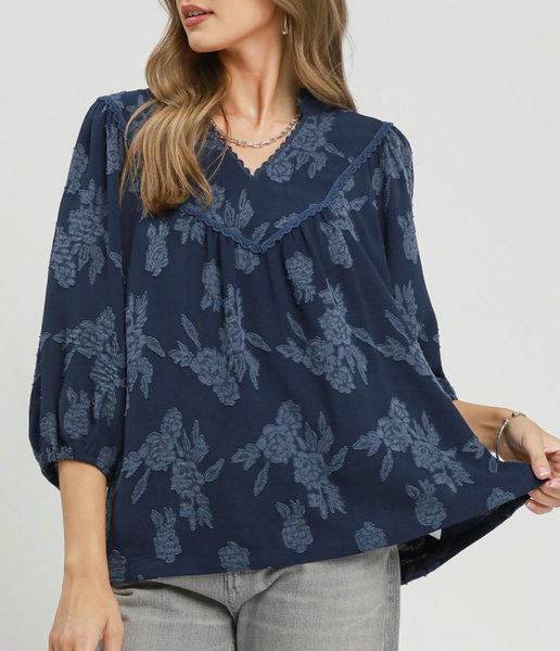 Pretty In Bloom Blouse - Navy