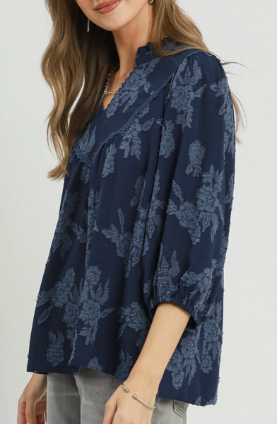 Pretty In Bloom Blouse - Navy
