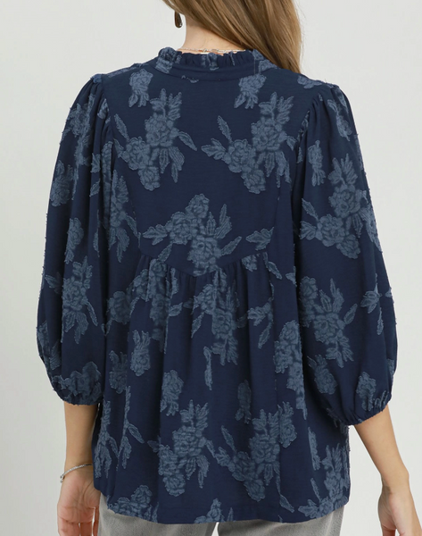 Pretty In Bloom Blouse - Navy