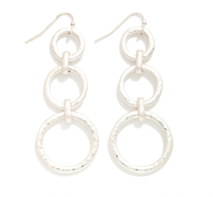 Hammered Link Hoop Earrings - Silver