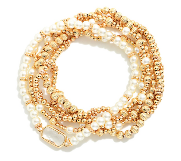 Mixed Pearl Bracelet Set - Gold