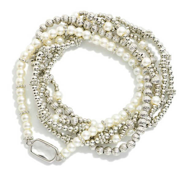 Mixed Pearl Bracelet Set - Silver