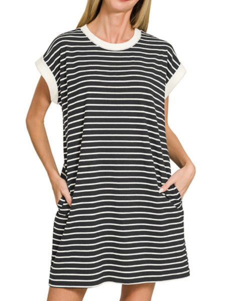 Sunny Stripes Dress - Black