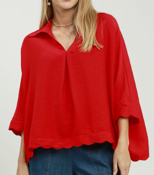 Scallop Charm Blouse - Red