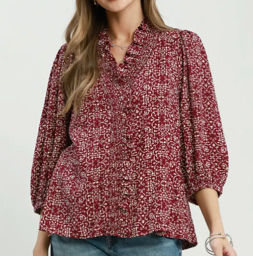 Floral Sweetheart Blouse - Wine