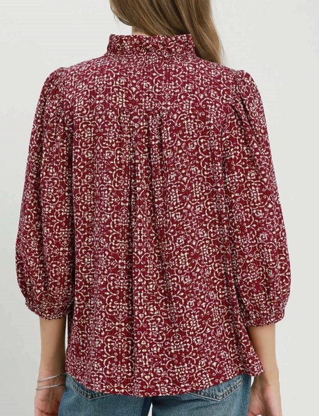 Floral Sweetheart Blouse - Wine
