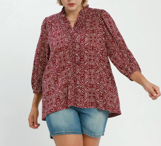 Floral Sweetheart Blouse - Wine