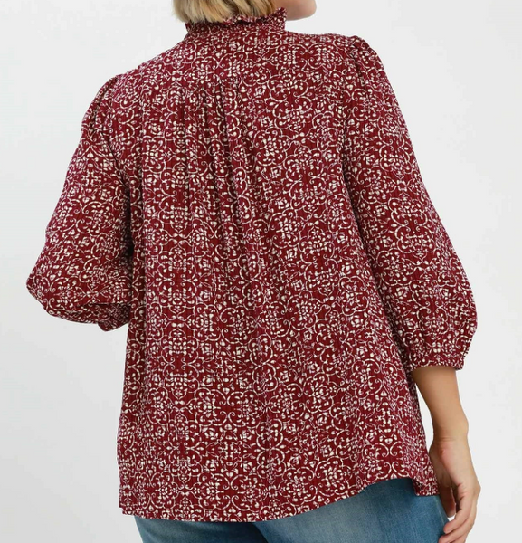 Floral Sweetheart Blouse - Wine