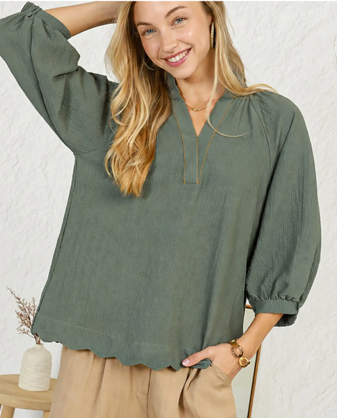 Dear Darling Blouse - Olive Grey