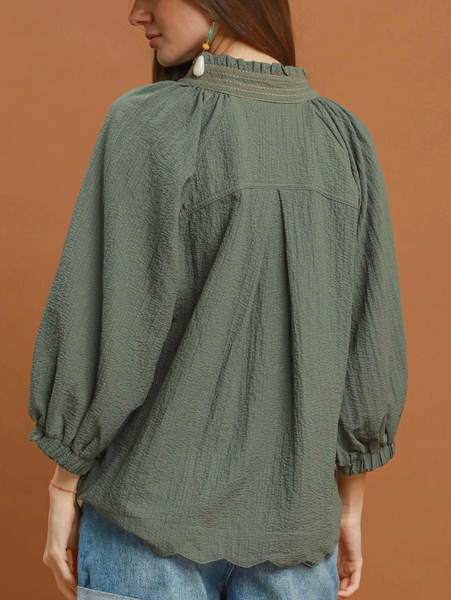 Dear Darling Blouse - Olive Grey