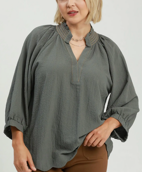 Dear Darling Blouse - Olive Grey