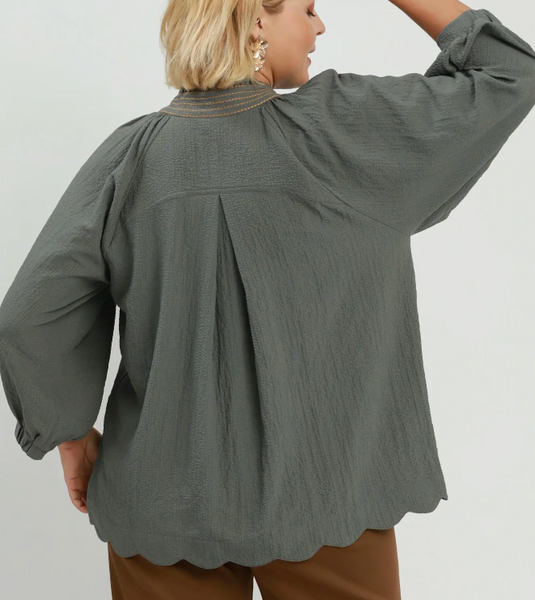 Dear Darling Blouse - Olive Grey
