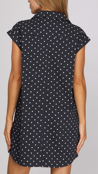 Pretty In Polka Dress - Navy