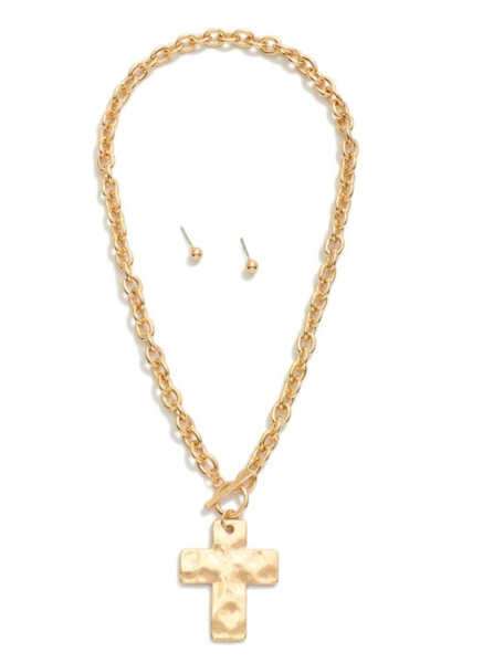 Cross Link Toggle Necklace - Gold