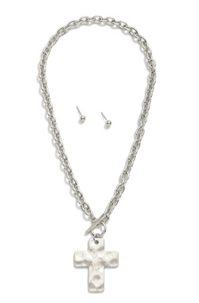 Cross Link Toggle Necklace - Silver