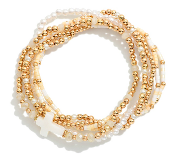 Blessed & Beaded Bracelet Stack - White
