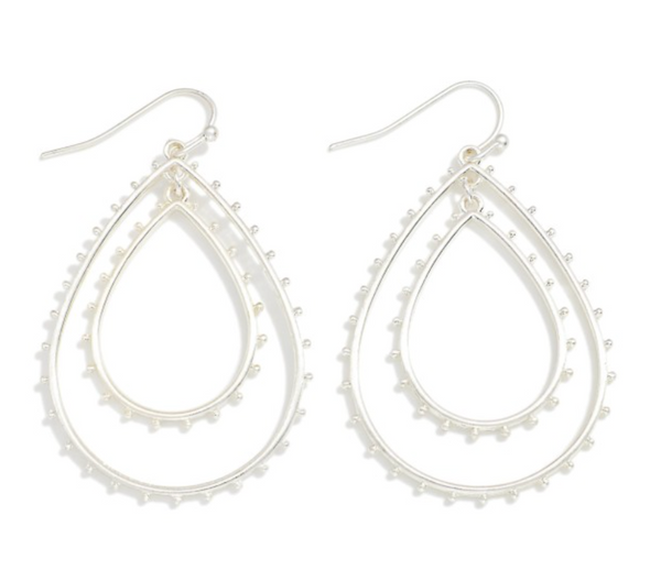 Teardrop Studded Earrings - Silver