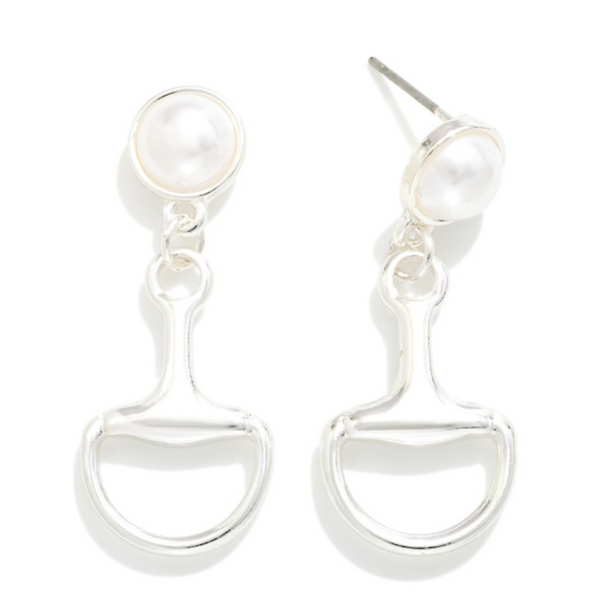 Pearl Horsebit Drop Earrings - Silver