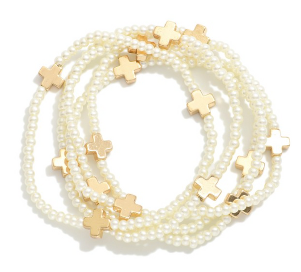 Pearl Layered Bracelet Set - Gold