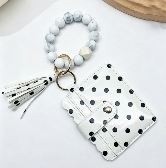 Polka Dot Beaded Wallet - White