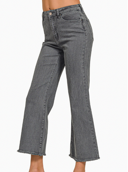 Acid Washed Bootcut Pants - Ash Black
