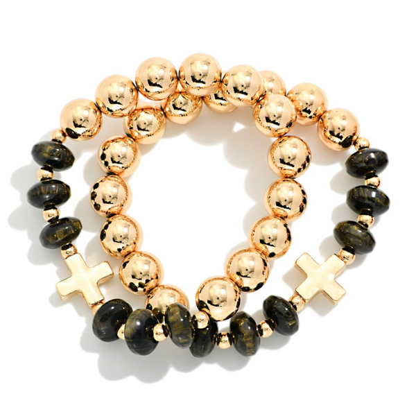 Cross & Shine Bracelet Set - Black