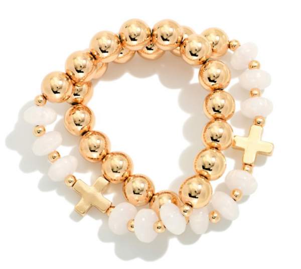 Cross & Shine Bracelet Set - Cream