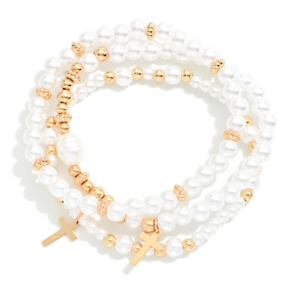 Faith & Pearls Bracelet Set - Gold
