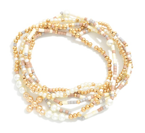Faith Pearl Bracelet Stack - Brown