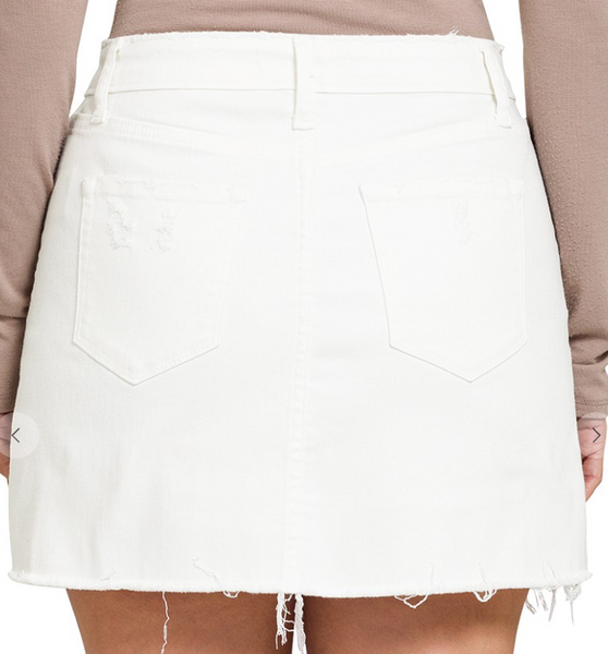 Frayed Asymmetric Hem Denim Skirt - White