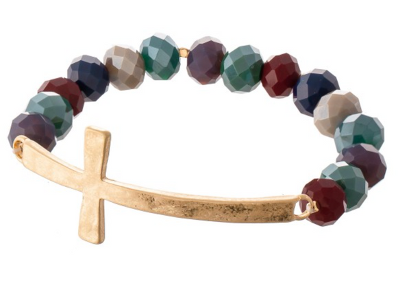 Beaded Cross Stretch Bracelet - Multi