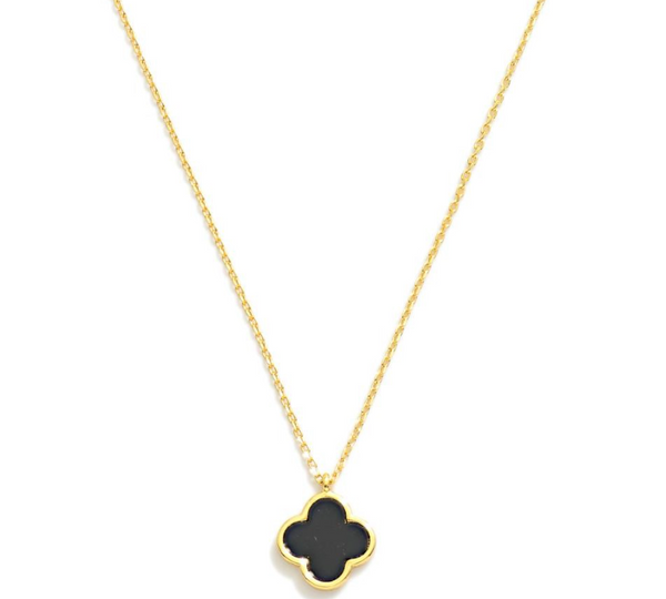 Dainty Clover Pendant Necklace - Black