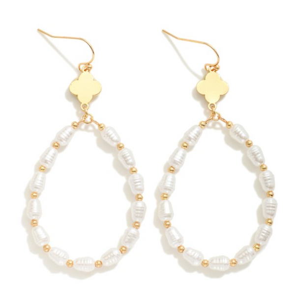 Pearl Beaded Loop Drop Earrings - Gold