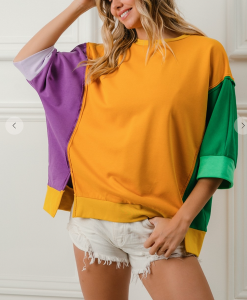 It's Mardi Gras Y'all Color Block Top